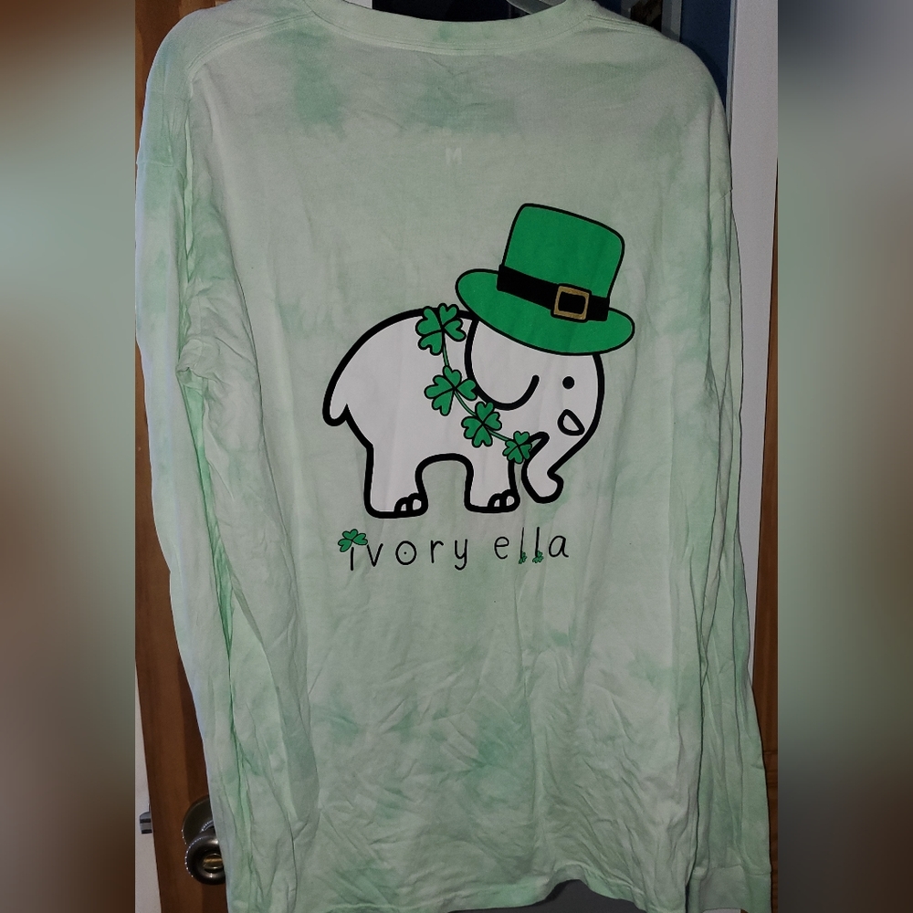 St. Patrick's Day Ivory Ella Long Sleeve Green Tie-Dye Shirt